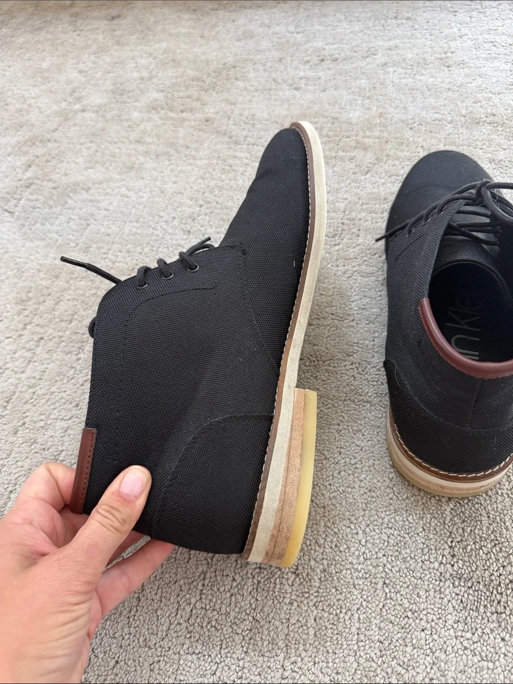 Calvin Klein Men's Black Canvas Chukka Boots with Brown Collar